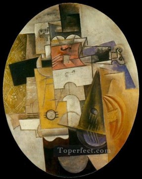  1912 Oil Painting - Instruments de musique 1912 Cubism